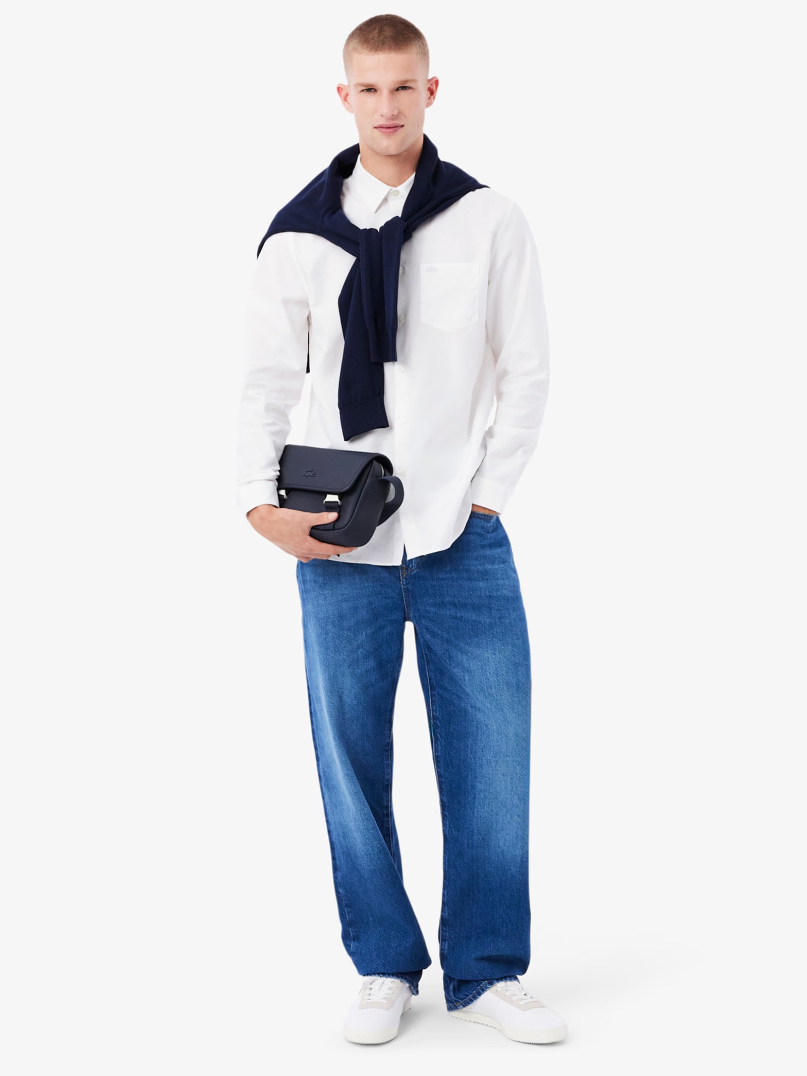 Camisa Masculina Casual Regular Fit Piquet Popeline Branco Lacoste