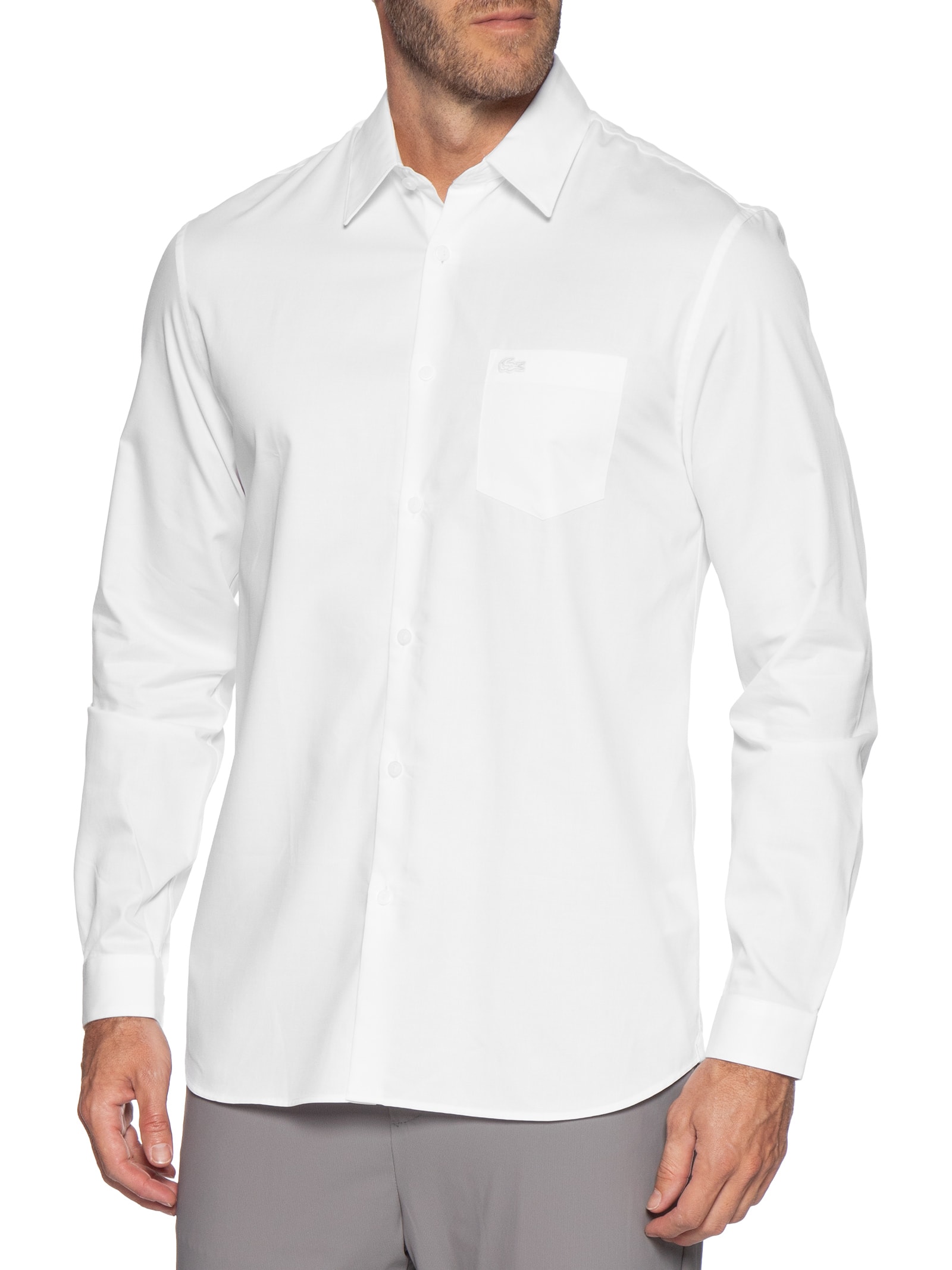 Camisa Masculina Casual Regular Fit Piquet Popeline Branco Lacoste