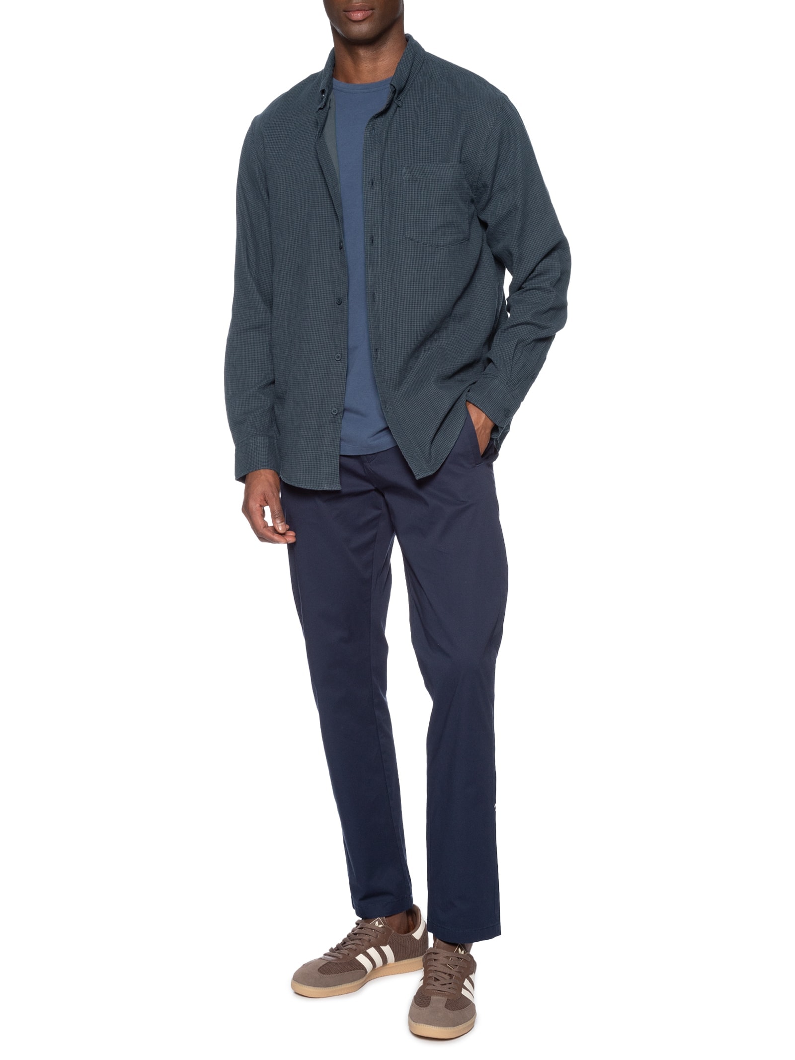 Camisa Masculina Casual Regular Fit Textura Azul Hering