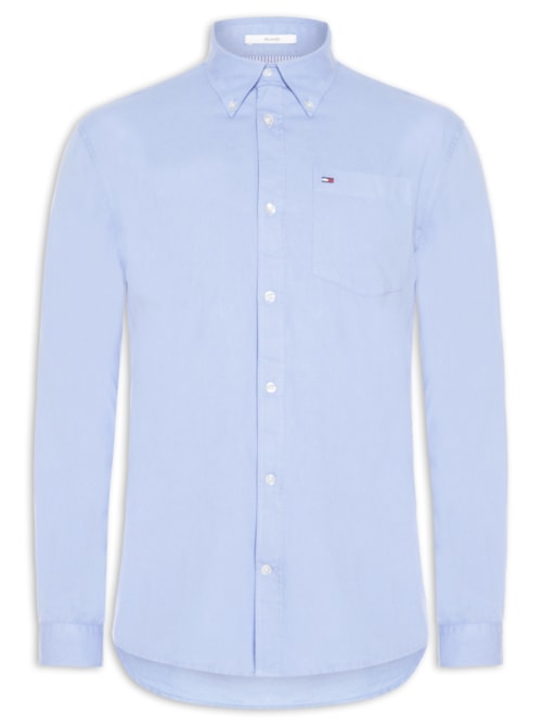 Camisa Masculina Casual Relaxed Fit Com Bolso – Azul