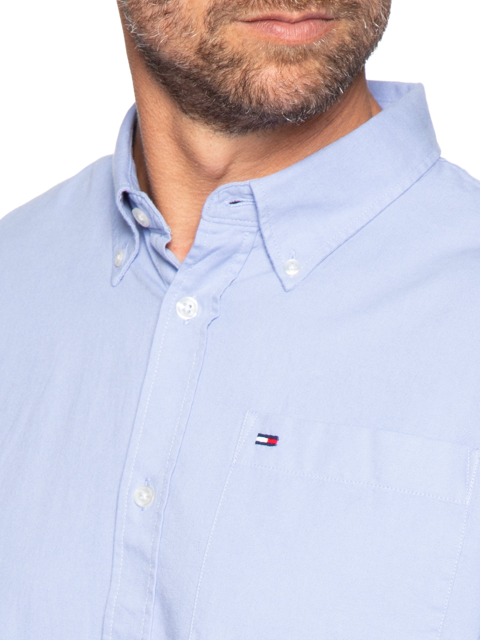 Camisa Masculina Casual Relaxed Fit Com Bolso Azul Tommy Jeans