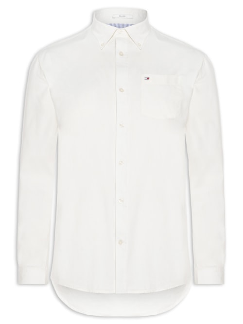 Camisa Masculina Casual Relaxed Fit Com Bolso – Branco