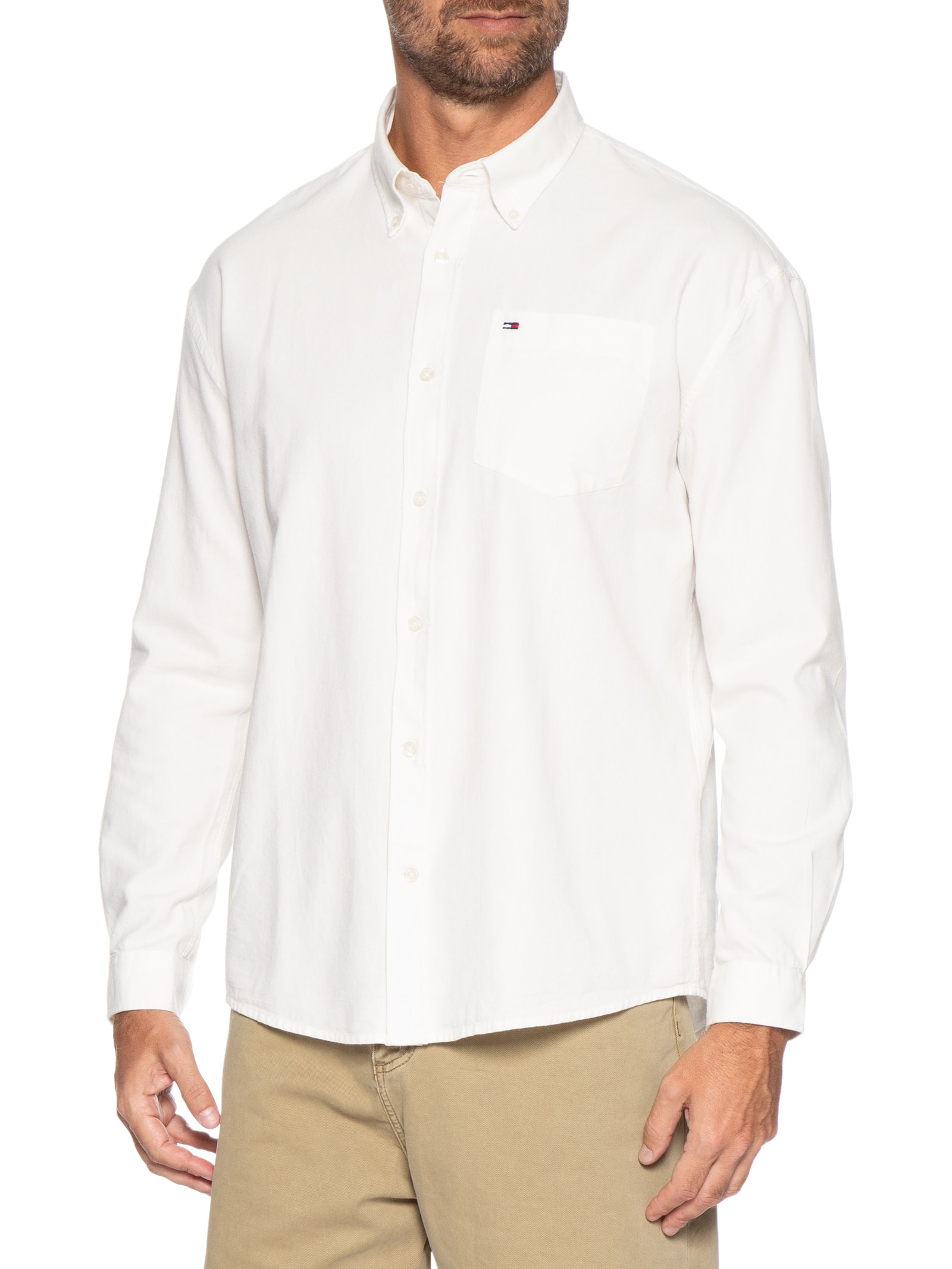 Camisa Masculina Casual Relaxed Fit Com Bolso Branco Tommy Jeans