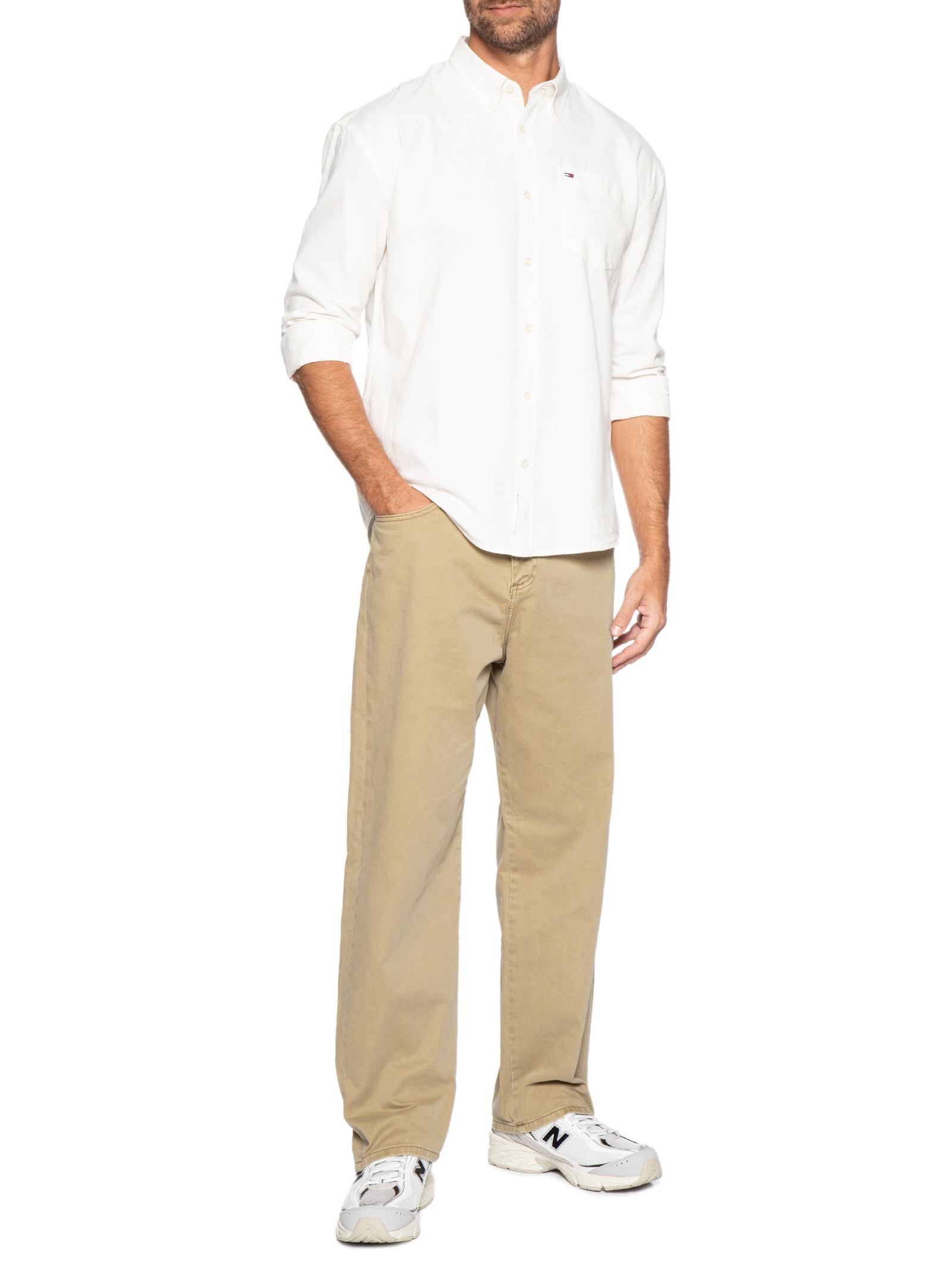 Camisa Masculina Casual Relaxed Fit Com Bolso Branco Tommy Jeans