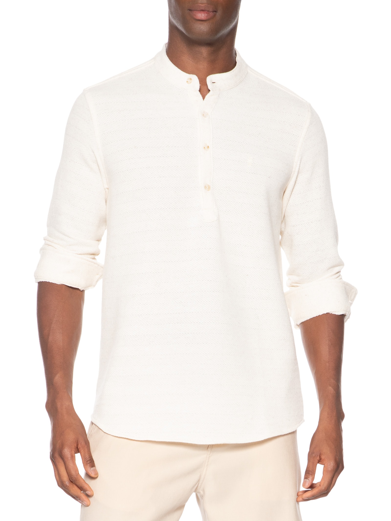 Camisa Masculina Casual Santorini Regular Fit Linho Off White Sergio K