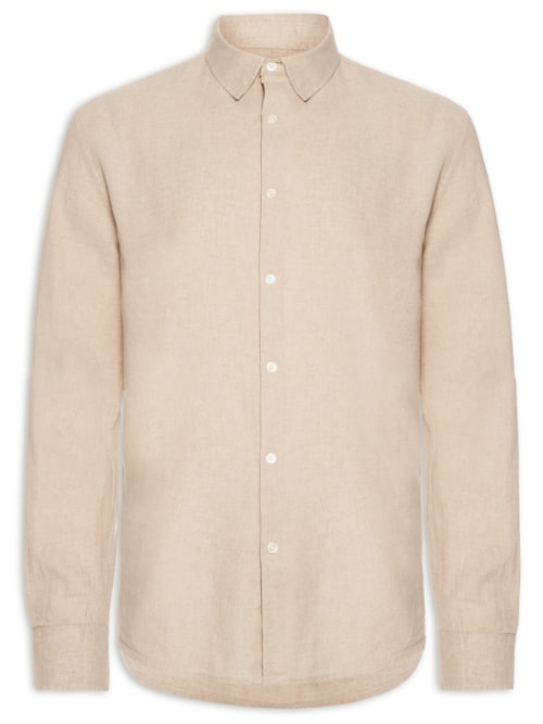 Camisa Masculina Casual Slim Fit Em Linho – Bege