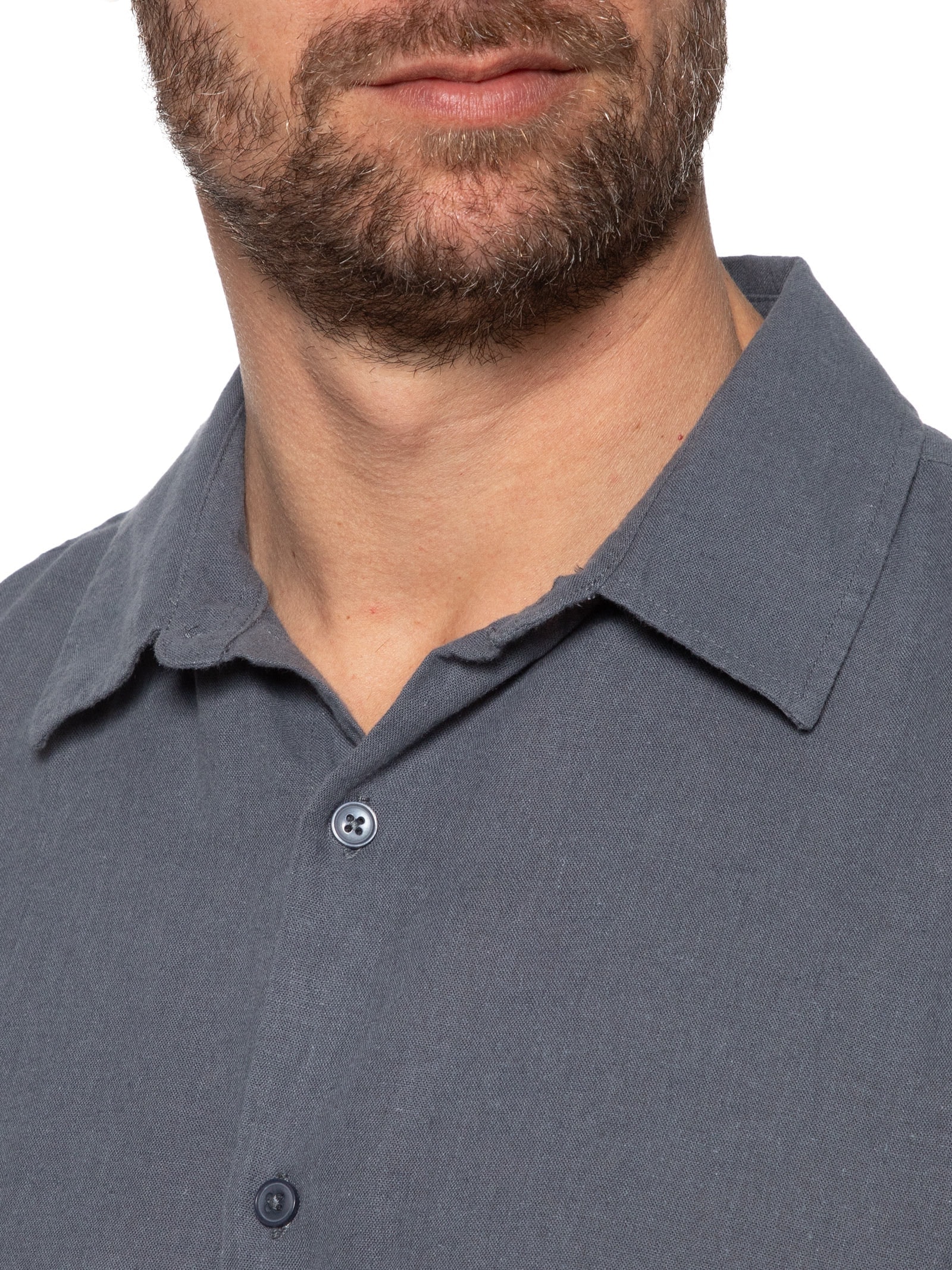 Camisa Masculina Casual Slim Fit Em Linho Cinza Hering