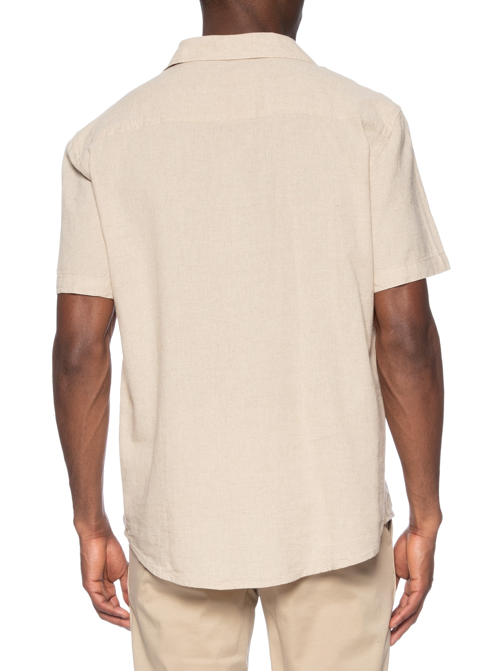 Camisa Masculina Casual Slim Fit Em Linho Com Algodão Bege Hering