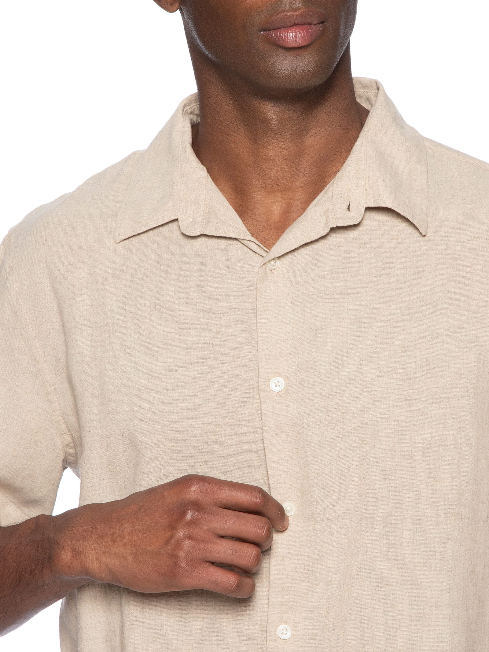 Camisa Masculina Casual Slim Fit Em Linho Com Algodão Bege Hering