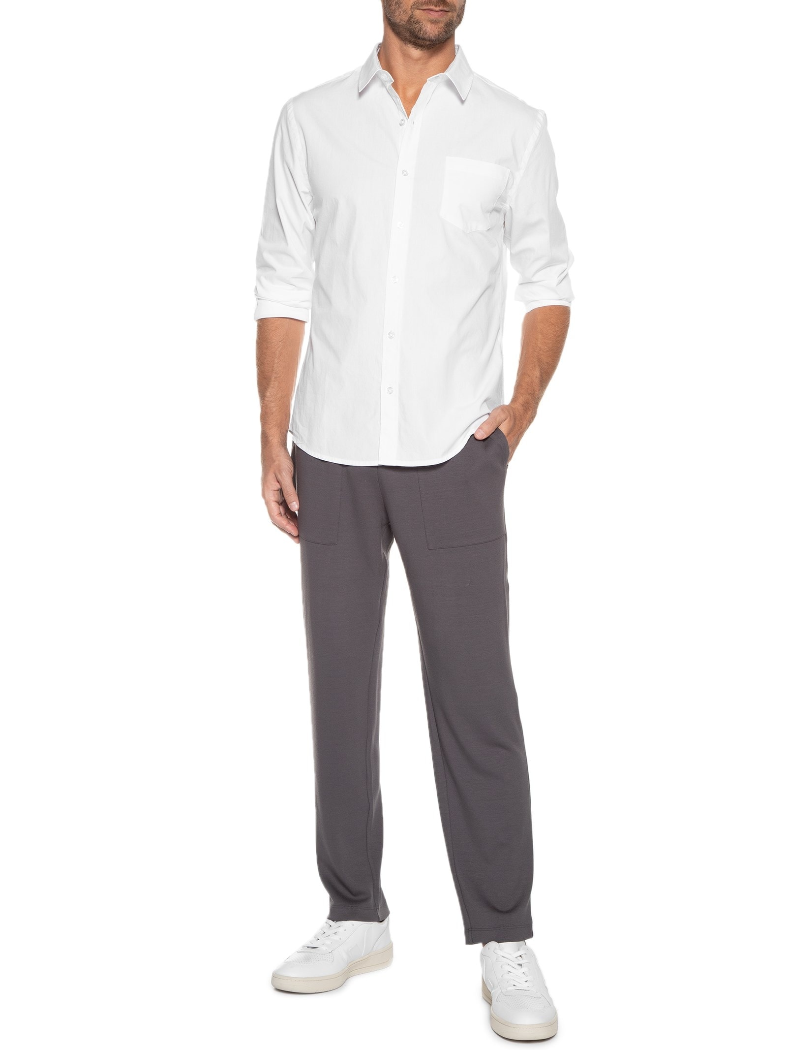 Camisa Masculina Casual Slim Fit Tricoline Branco Hering
