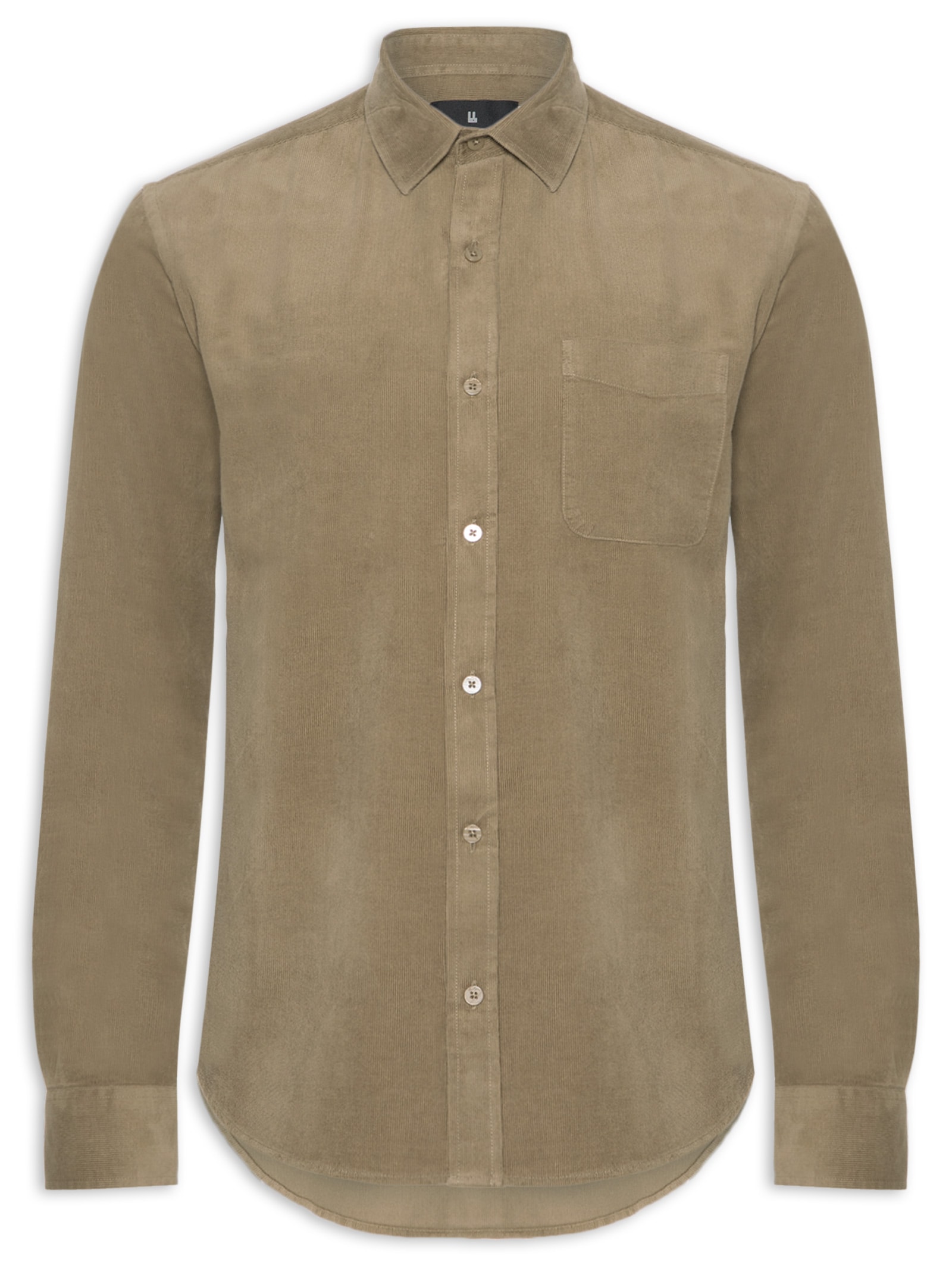Camisa Masculina Casual Veludo Lisa Basic Bege Foxton