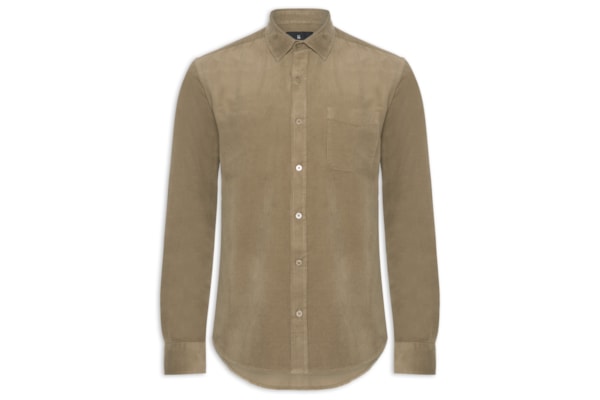Camisa Masculina Casual Veludo Lisa Basic - Bege