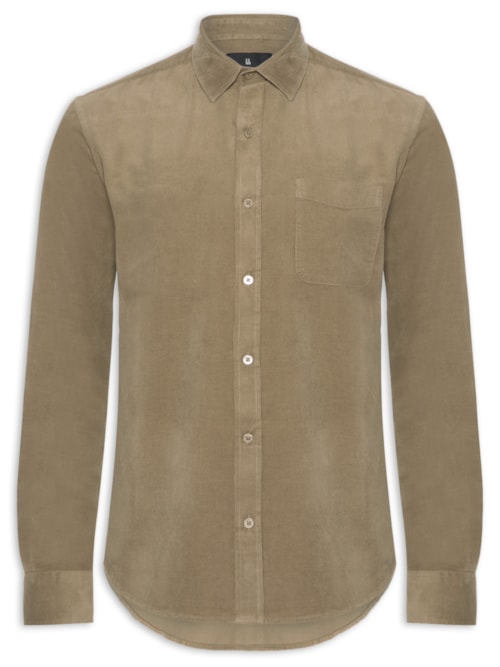 Camisa Masculina Casual Veludo Lisa Basic – Bege