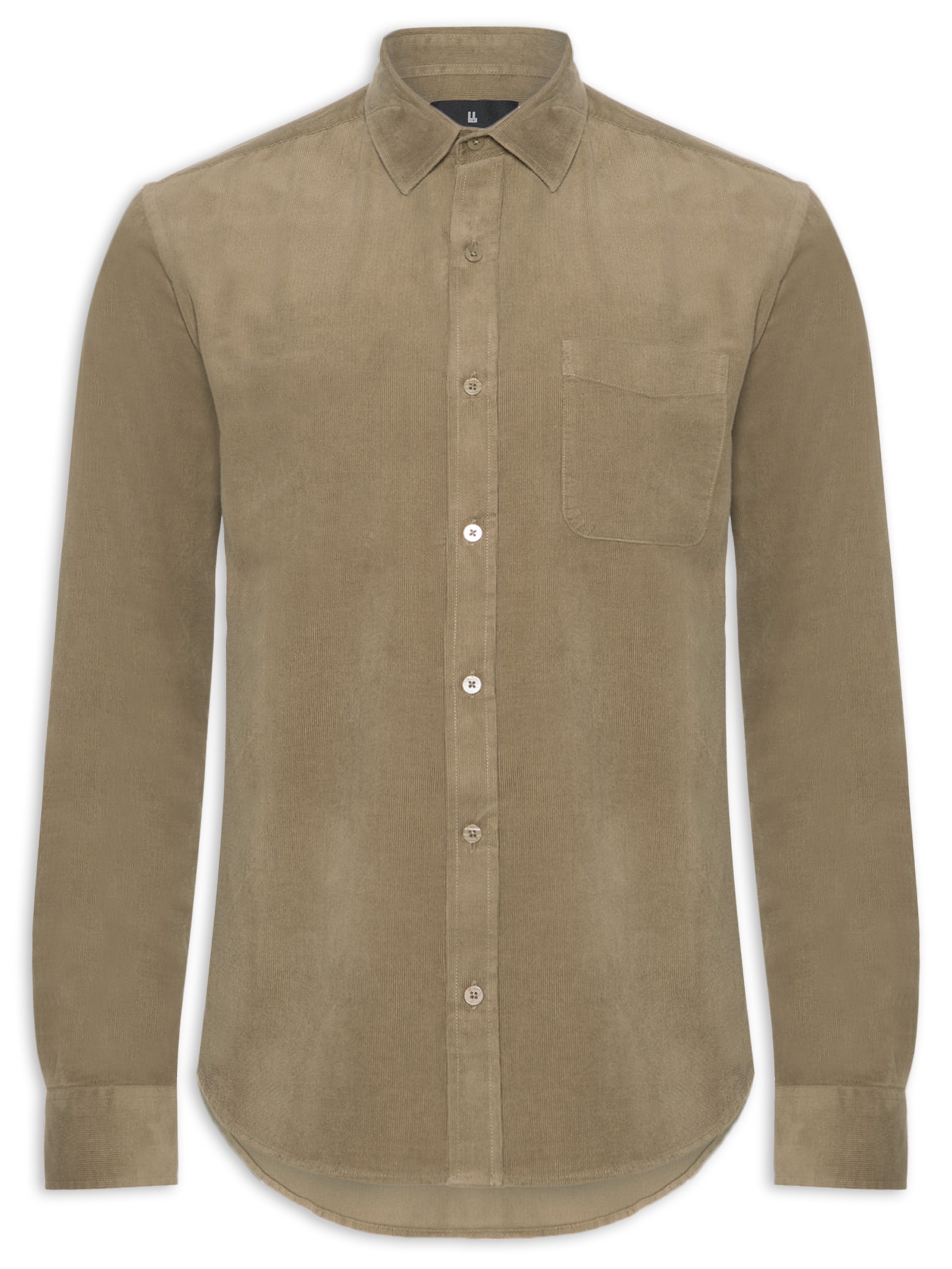 Camisa Masculina Casual Veludo Lisa Basic Bege Foxton