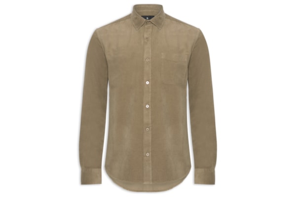 Camisa Masculina Casual Veludo Lisa Basic - Bege