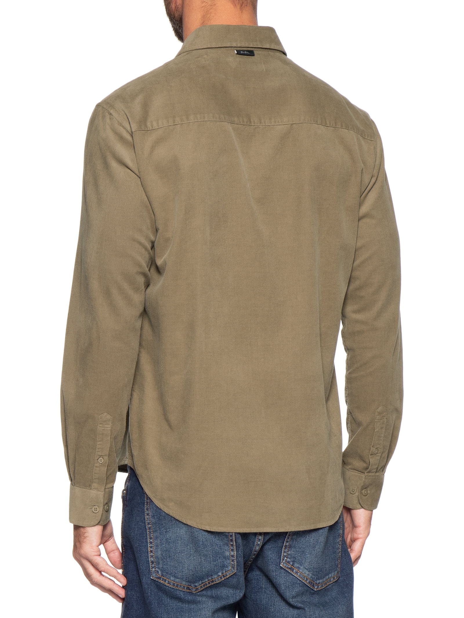 Camisa Masculina Casual Veludo Lisa Basic Bege Foxton