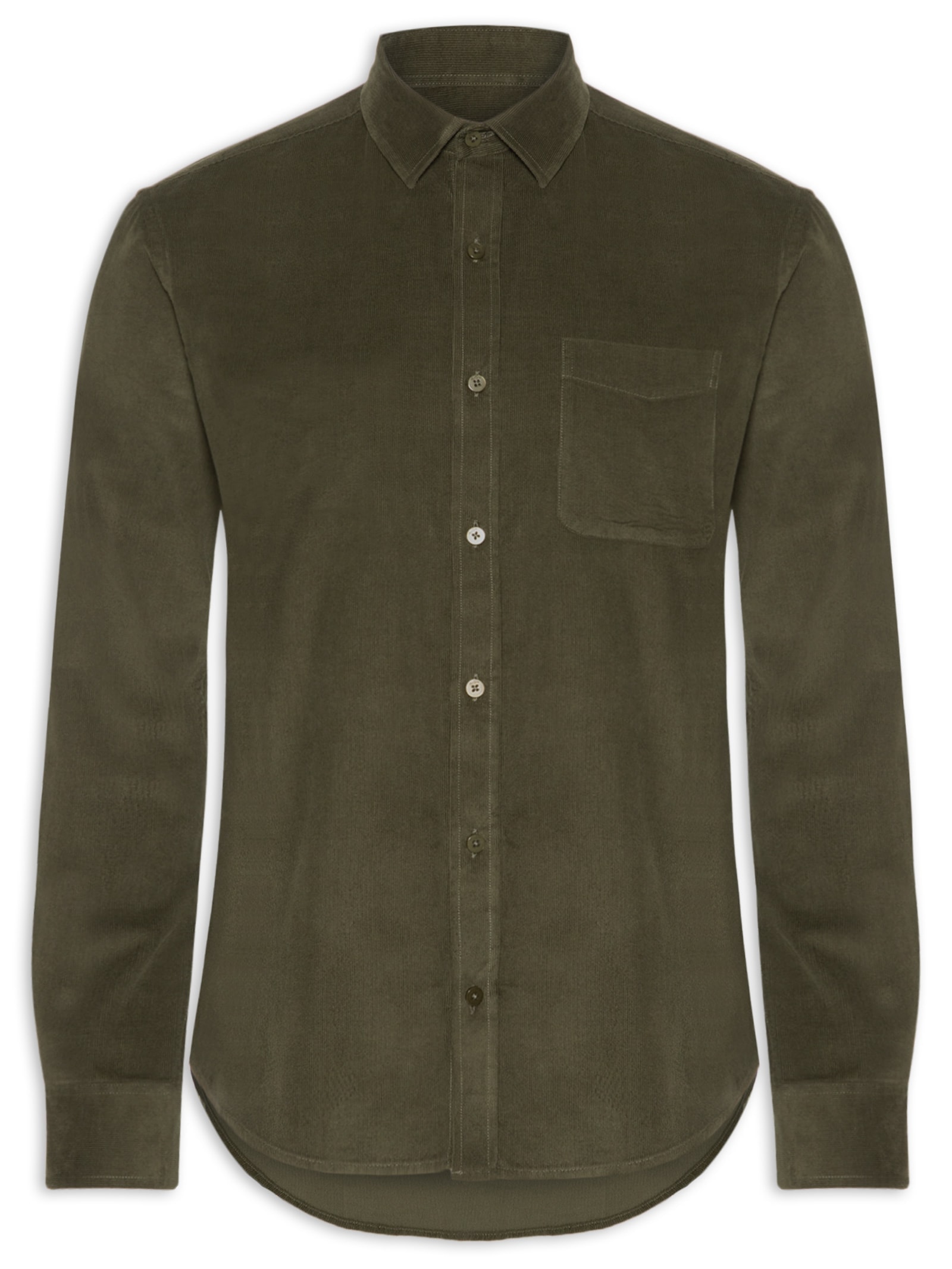 Camisa Masculina Casual Veludo Lisa Basic Verde Foxton