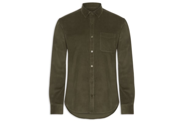 Camisa Masculina Casual Veludo Lisa Basic - Verde