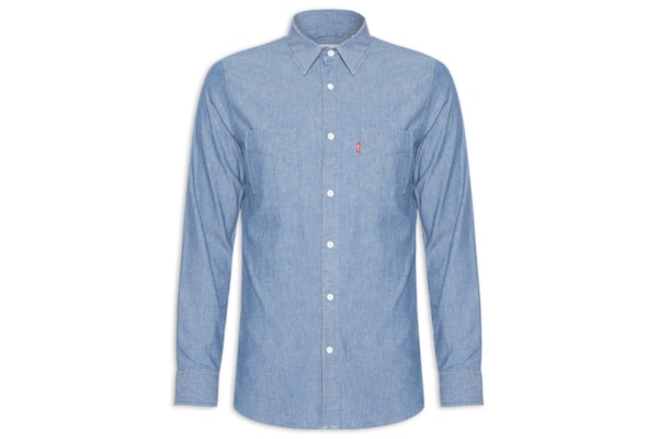Camisa Masculina Classic Com Bolso Regular Fit - Azul