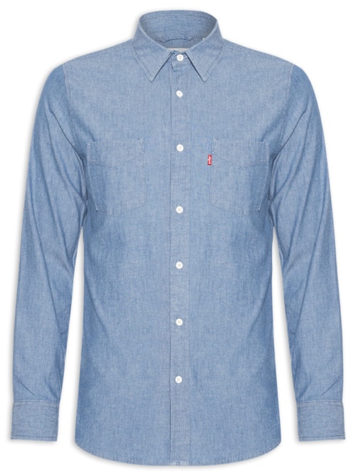 Camisa Masculina Classic Com Bolso Regular Fit – Azul