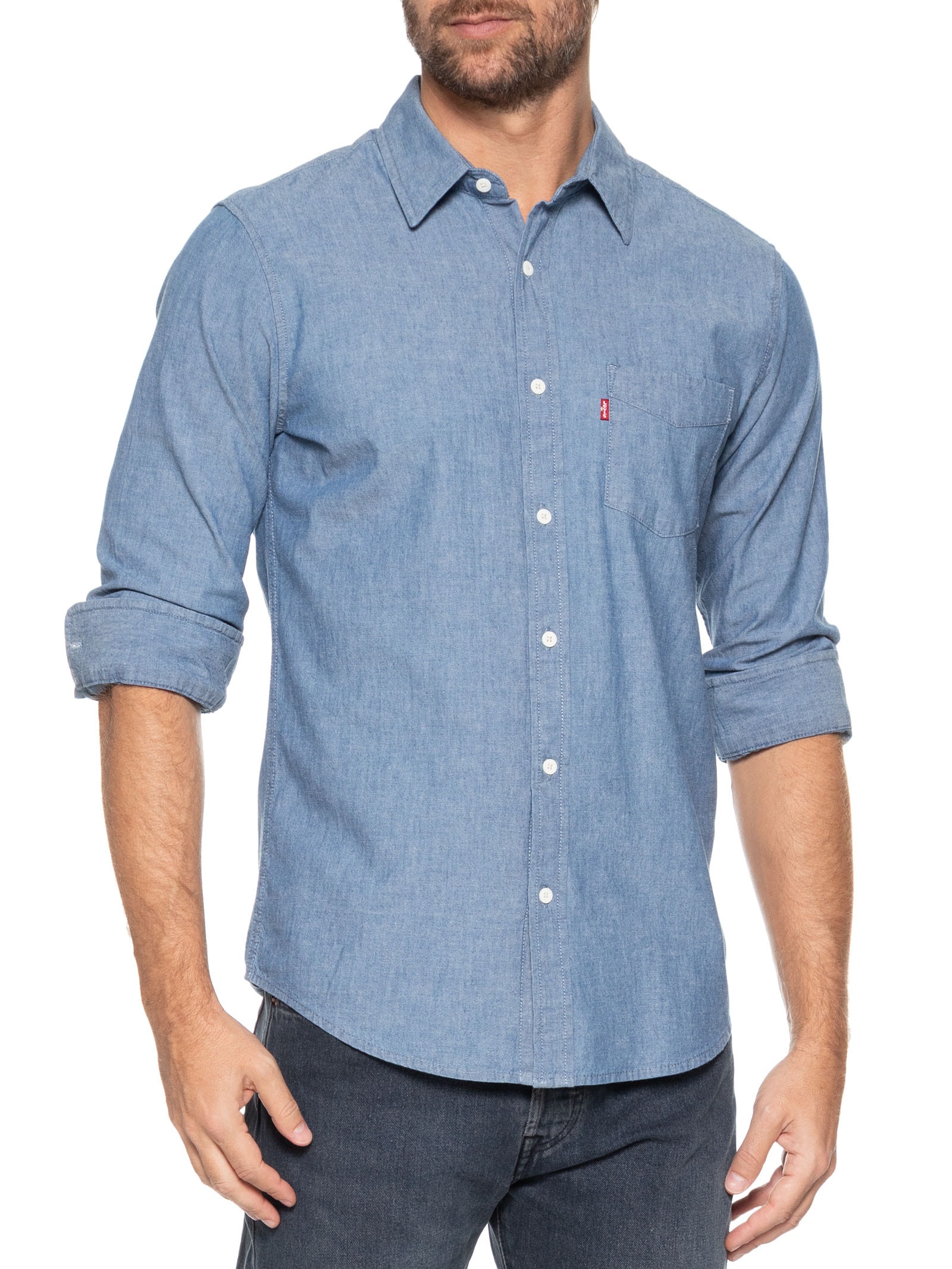 Camisa Masculina Classic Com Bolso Regular Fit Azul Levi's