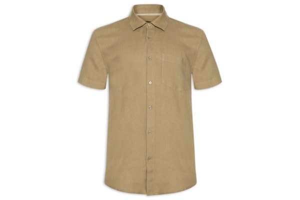 Camisa Masculina Classic Linen Manga Curta - Bege