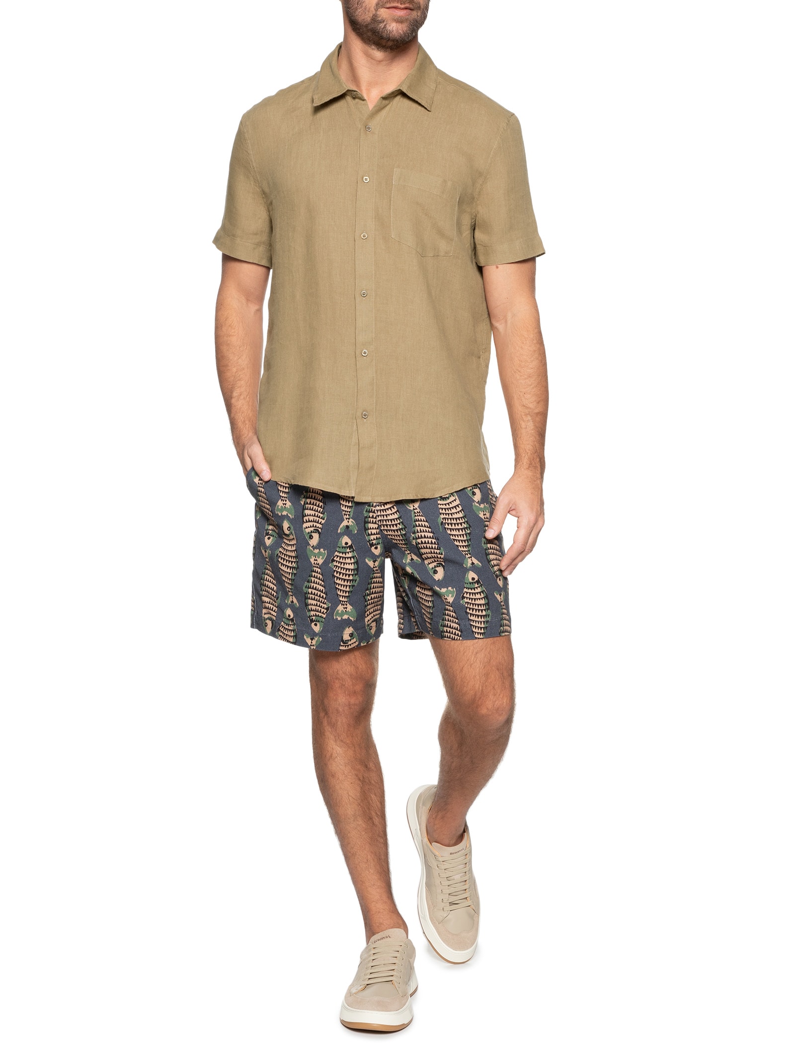 Camisa Masculina Classic Linen Manga Curta Bege Osklen