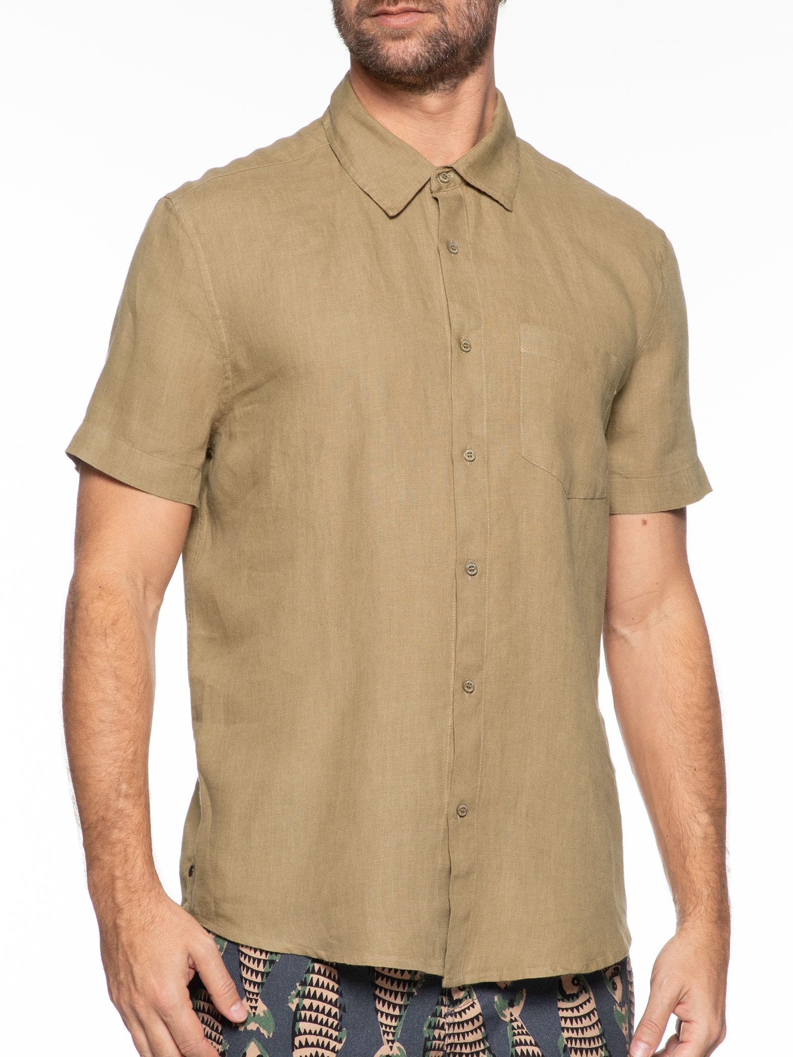 Camisa Masculina Classic Linen Manga Curta Bege Osklen