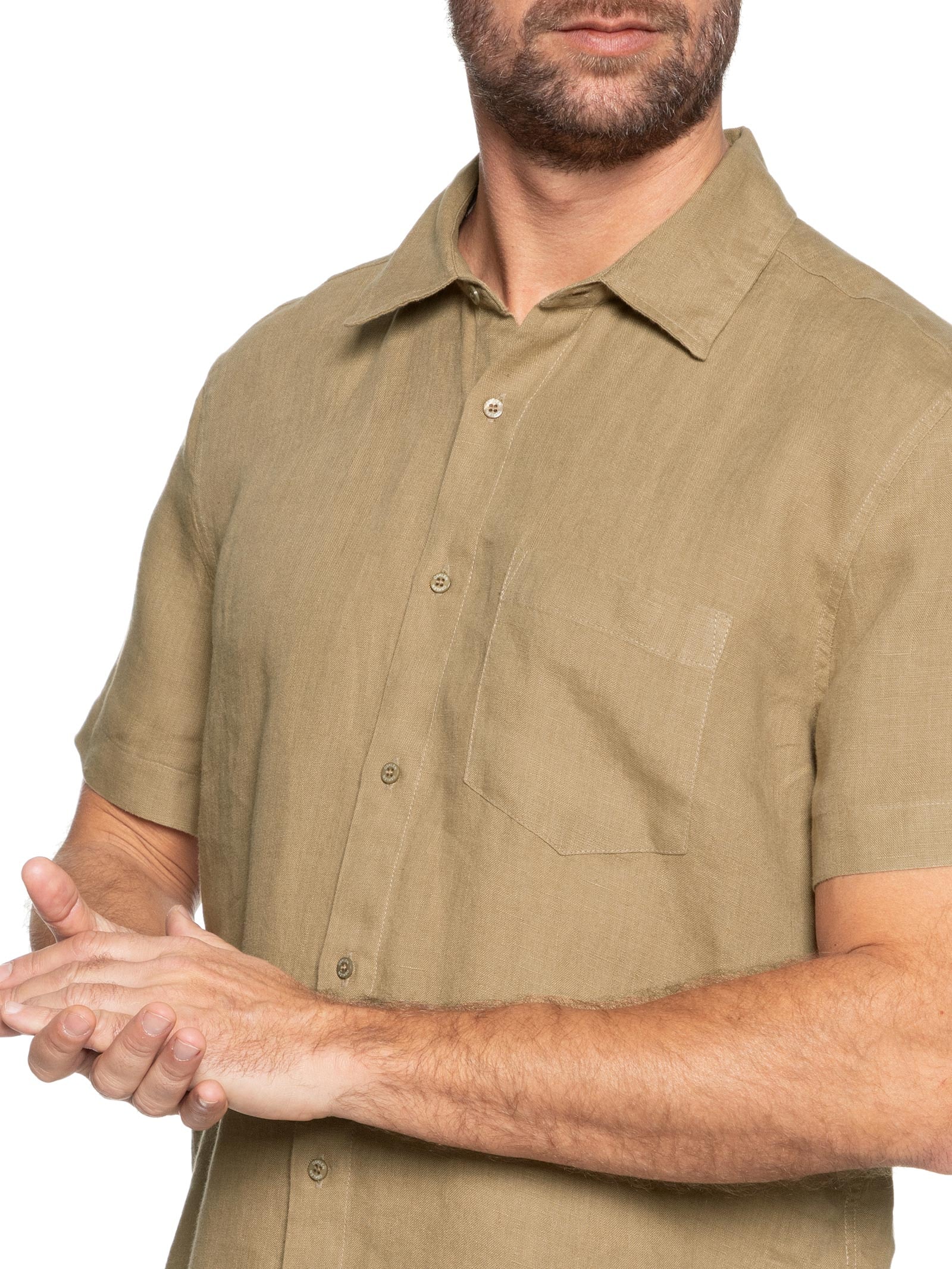 Camisa Masculina Classic Linen Manga Curta Bege Osklen