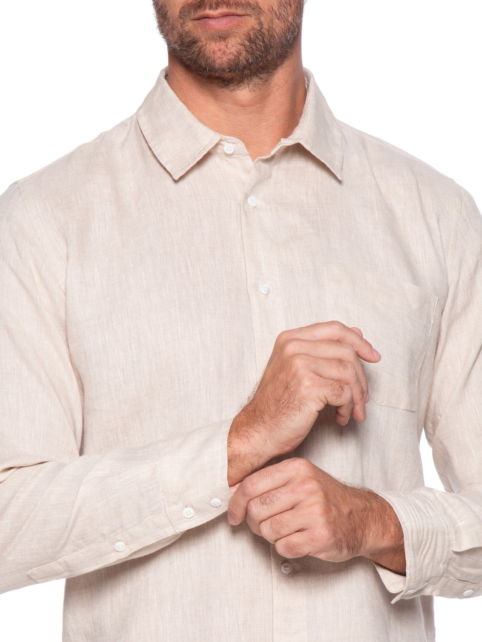 Camisa Masculina Classic Linen Manga Longa Bege Osklen