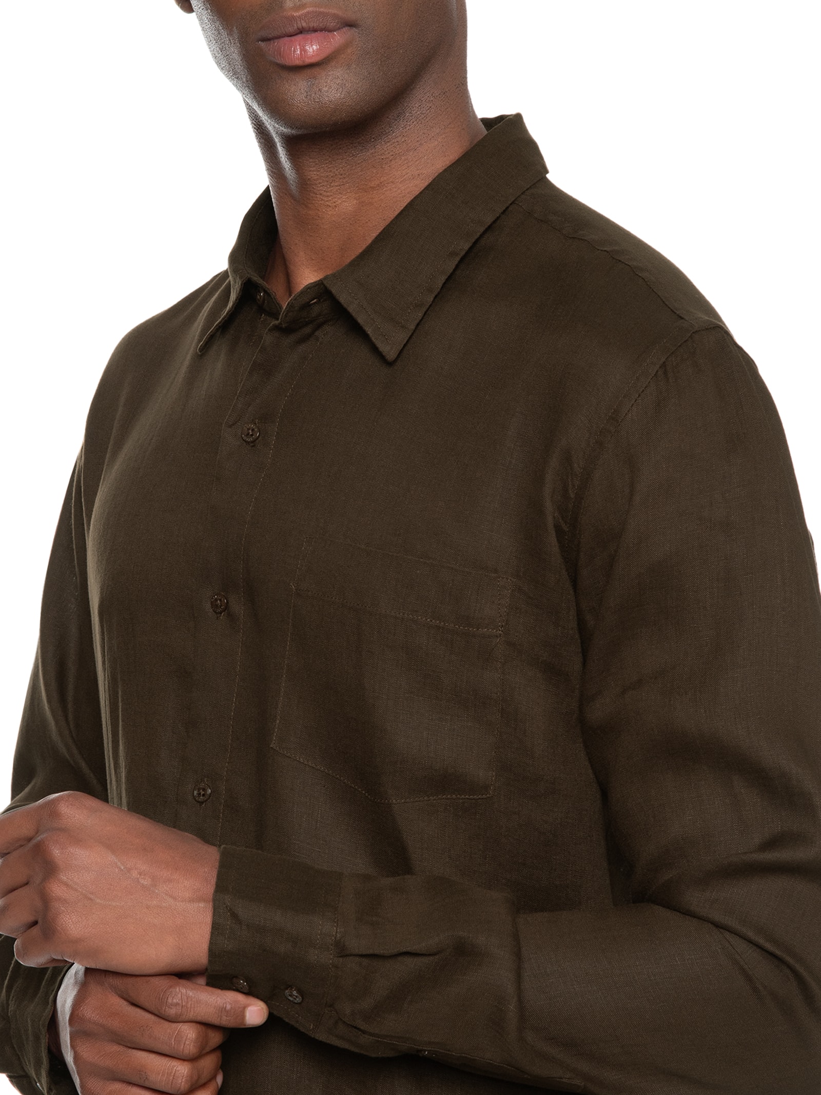 Osklen - Camisa Masculina Classic Linen Manga Longa - Marrom