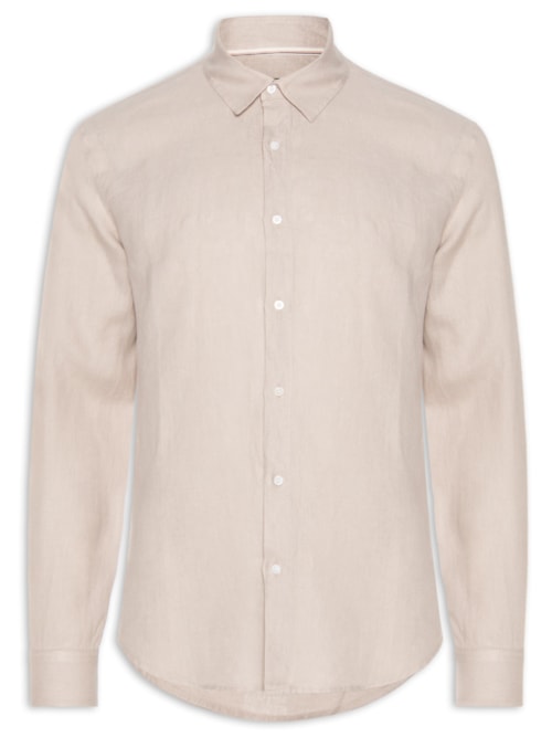 Camisa Masculina Classic Linen New Manga Longa – Bege