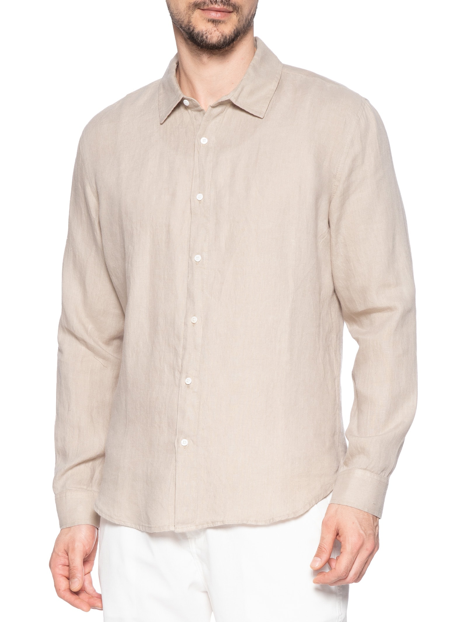 Camisa Masculina Classic Linen New Manga Longa Bege Osklen