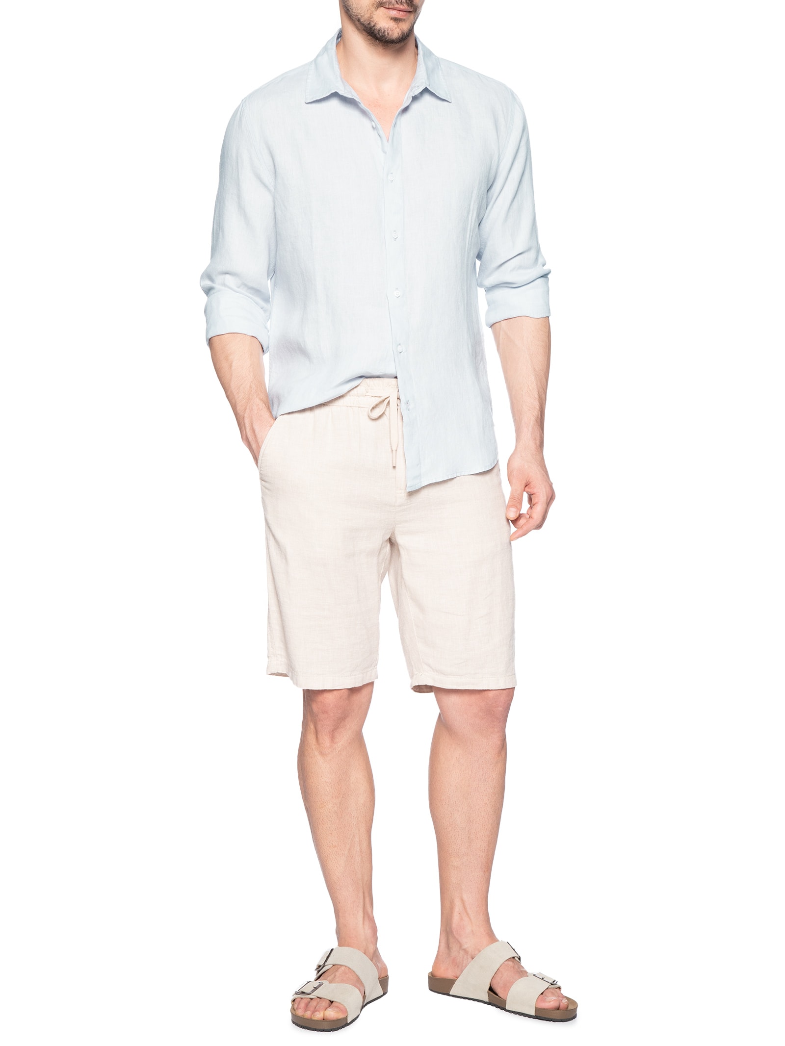 Camisa Masculina Classic Linen New Manga Longa Linho Azul Osklen