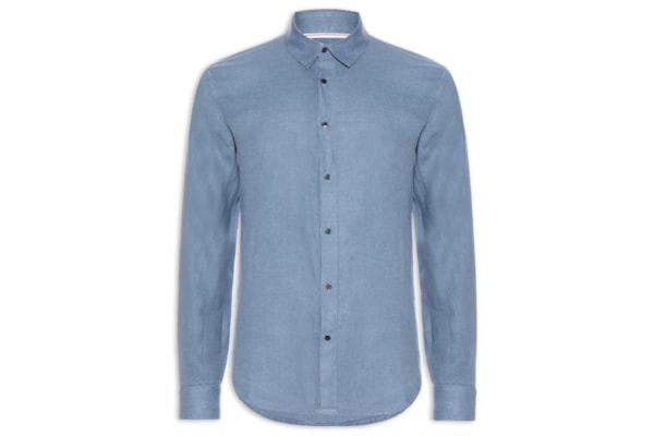 Camisa Masculina Classic Linen New Manga Longa Linho - Azul