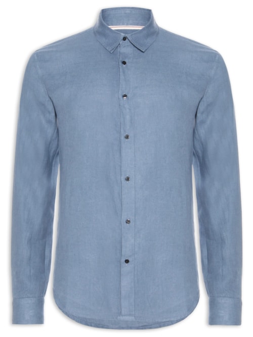 Camisa Masculina Classic Linen New Manga Longa Linho – Azul