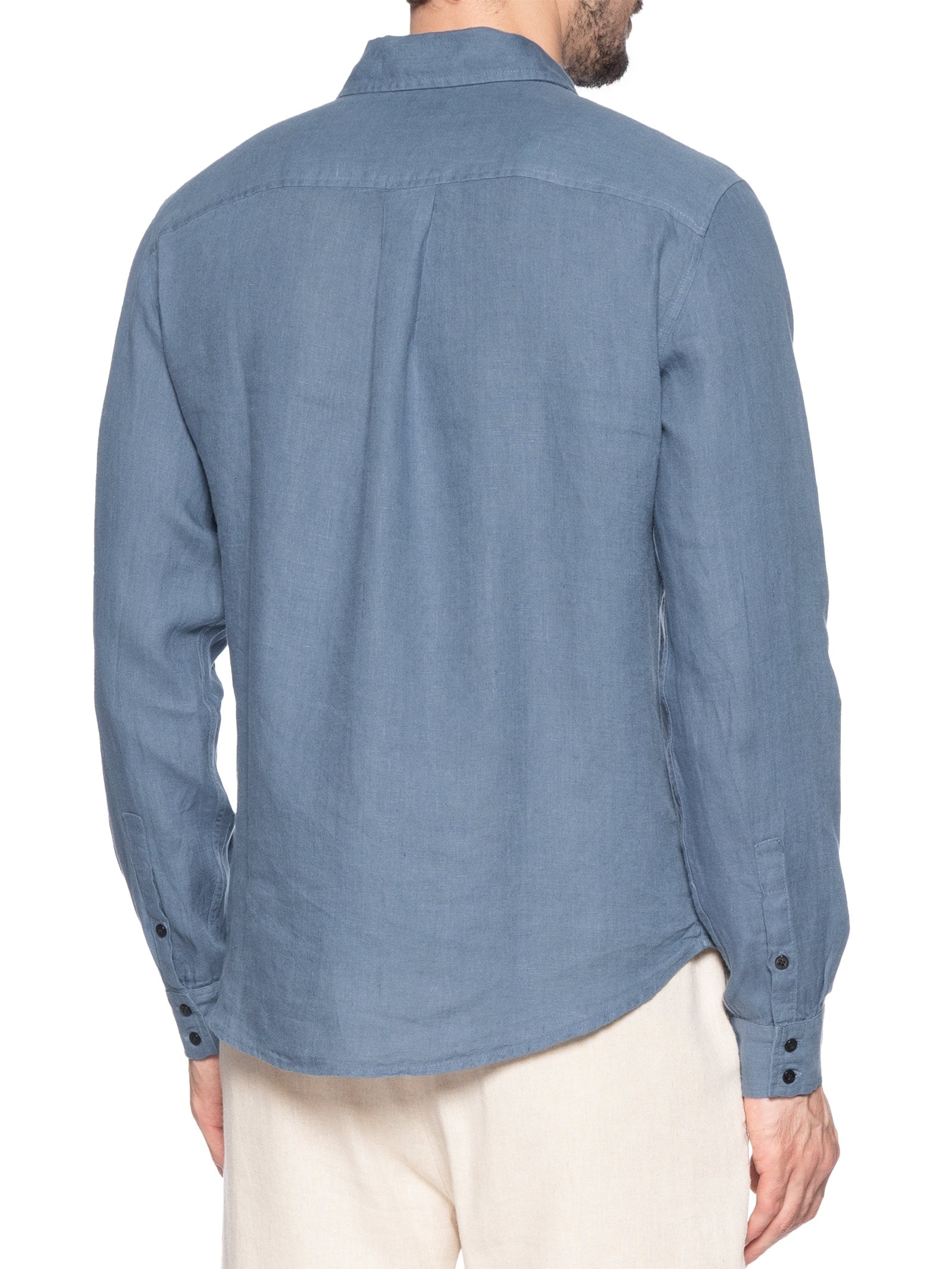 Camisa Masculina Classic Linen New Manga Longa Linho Azul Osklen