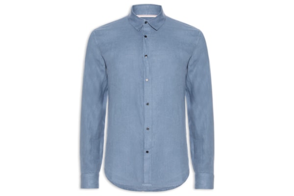 Camisa Masculina Classic Linen New Manga Longa Linho - Azul