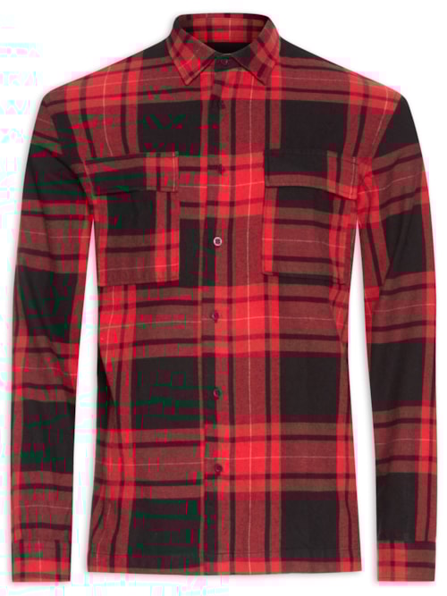 Camisa Masculina Classic Plaid Manga Longa – Preto