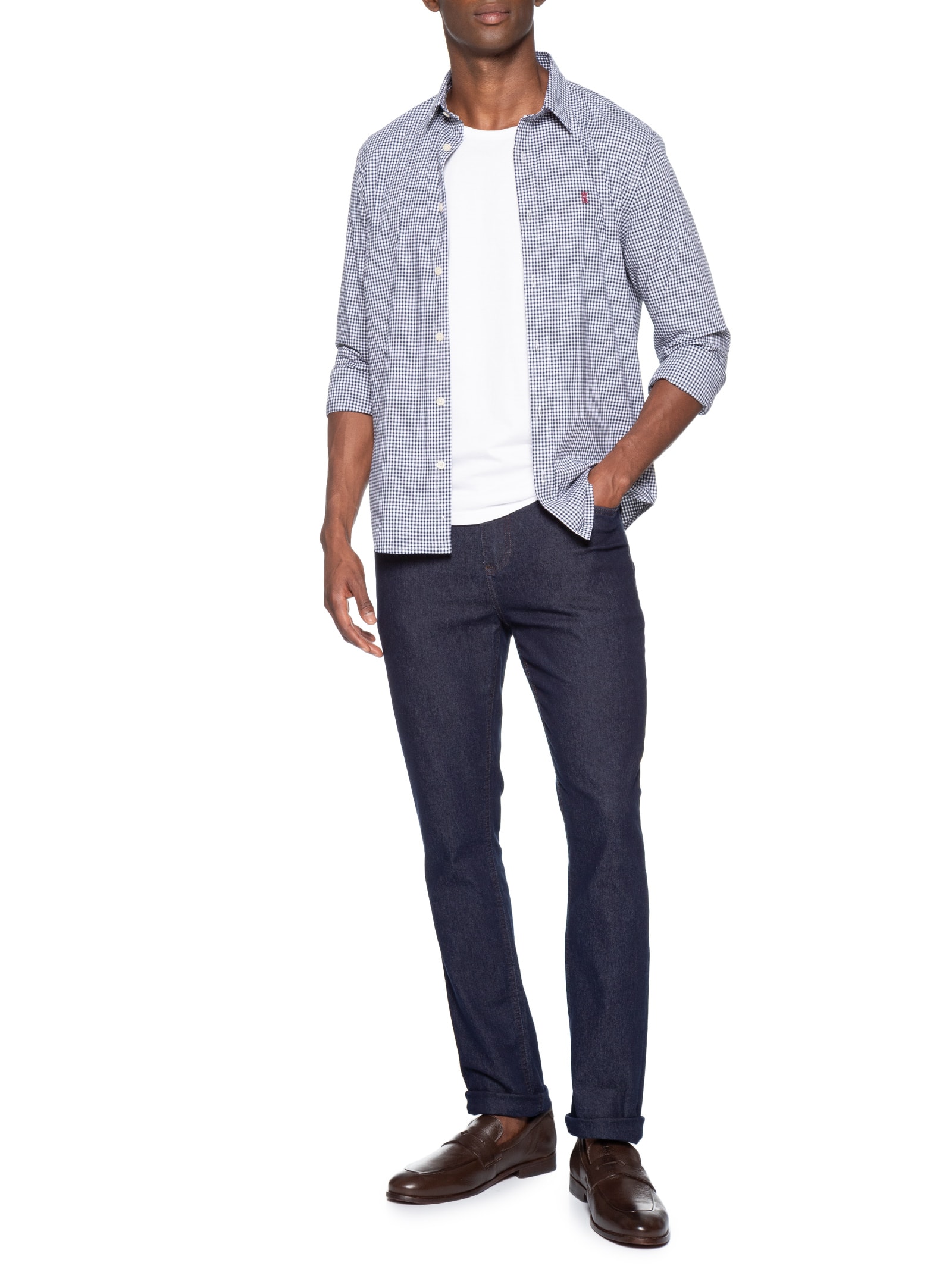 Camisa Masculina Classic Vichy – Azul Sergio K