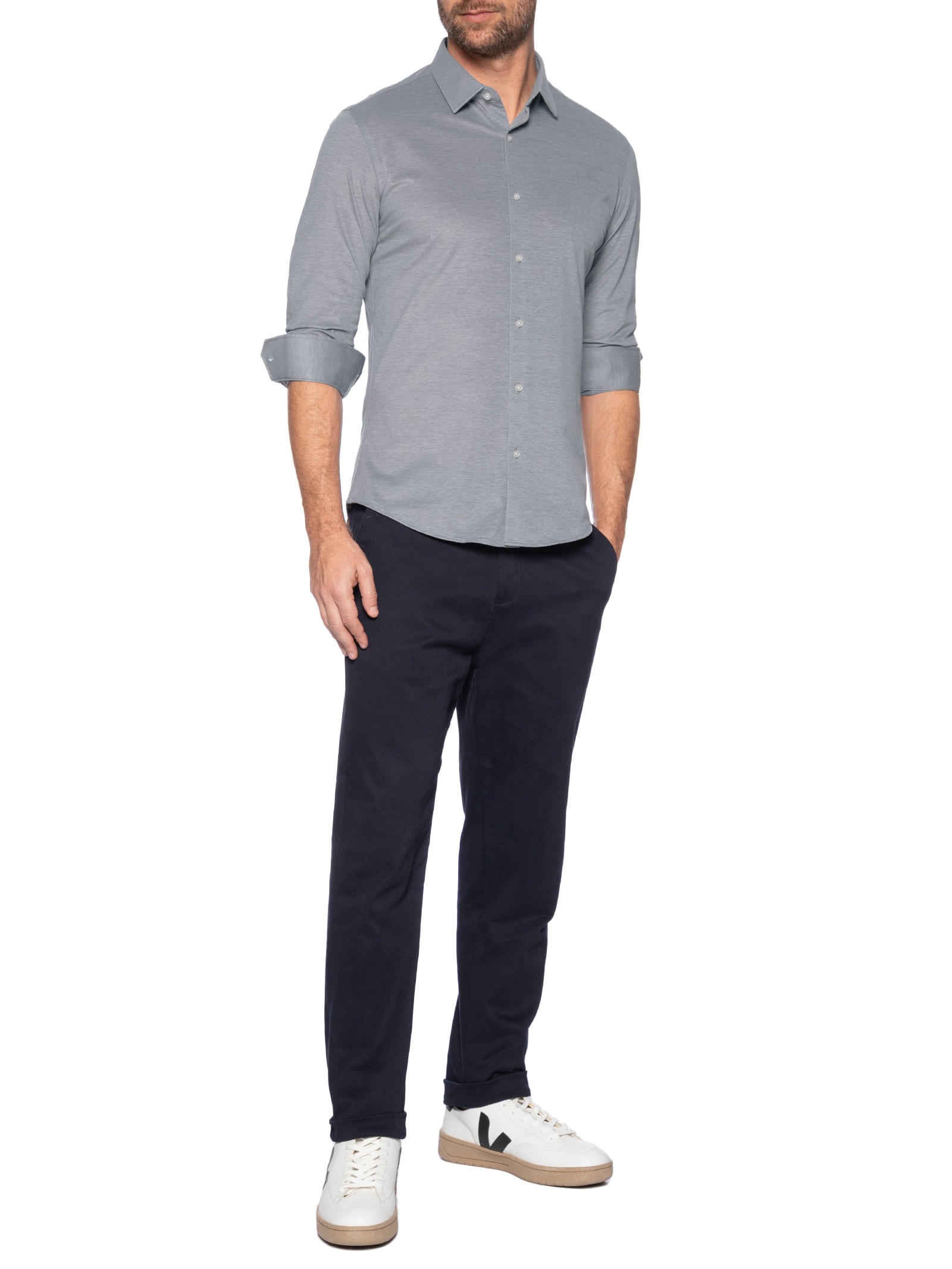 Camisa Masculina Clima Control Tech Slim Fit Cinza '2 Essential