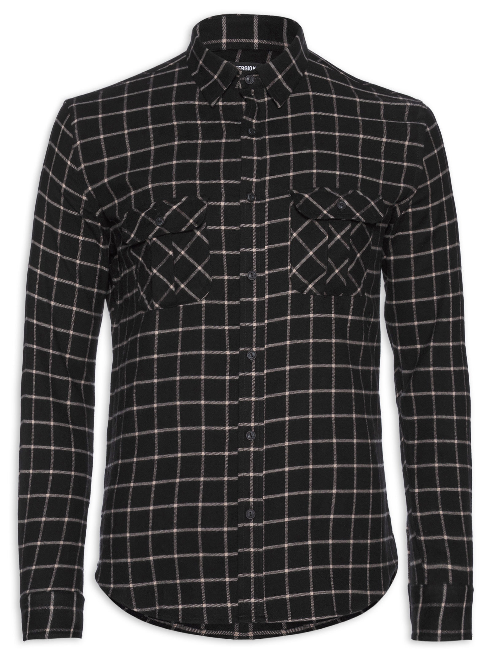 Camisa Masculina Com 2 Bolsos Flannel Quadros Preto Sergio K