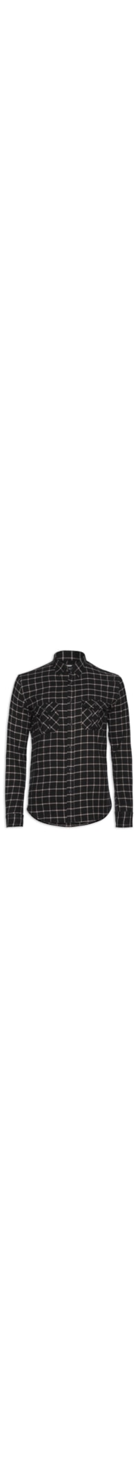 Camisa Masculina Com 2 Bolsos Flannel Quadros - Preto