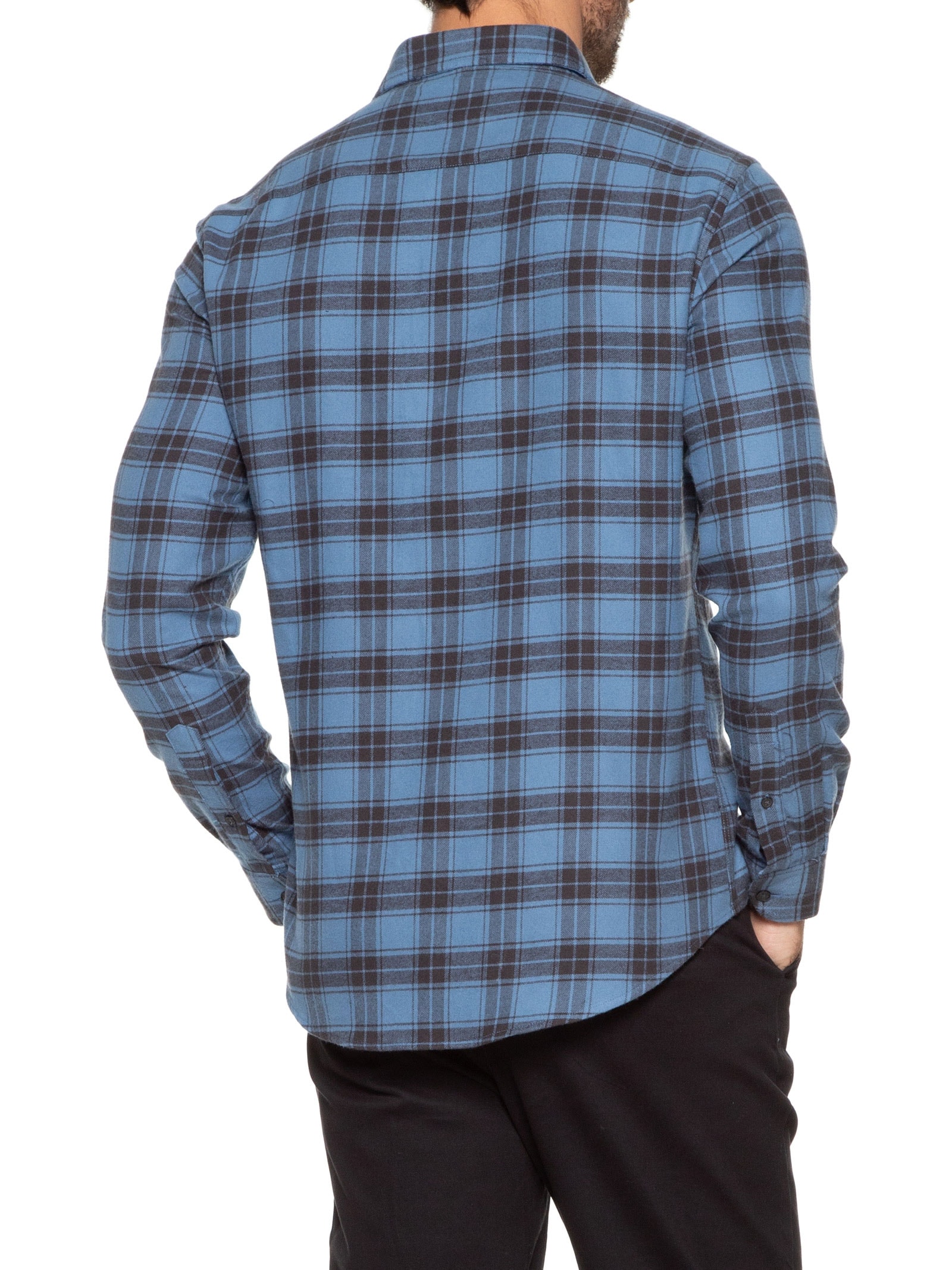Camisa Masculina Com 2 Bolsos Flannel Xadrez Azul Sergio K