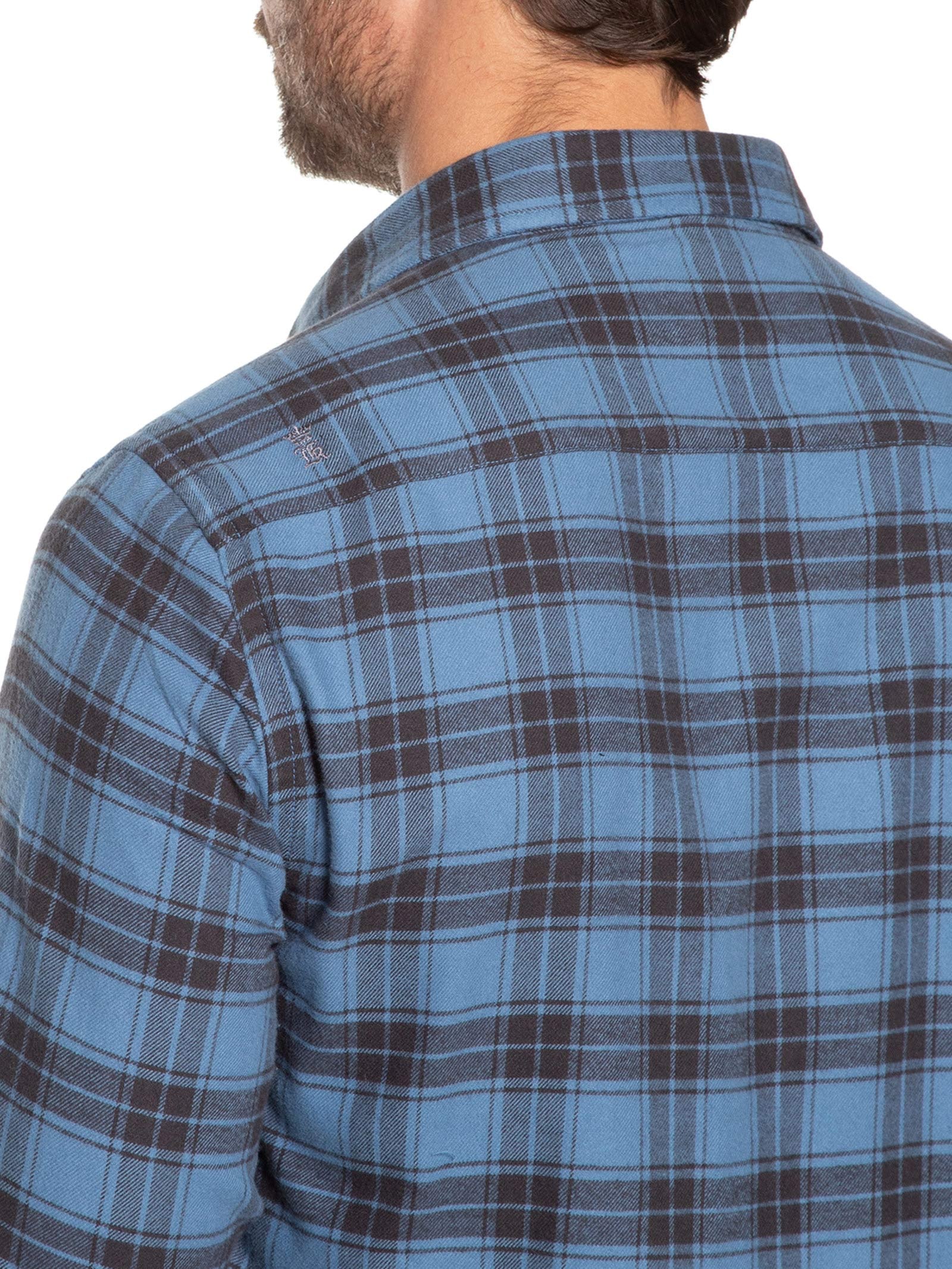 Camisa Masculina Com 2 Bolsos Flannel Xadrez Azul Sergio K