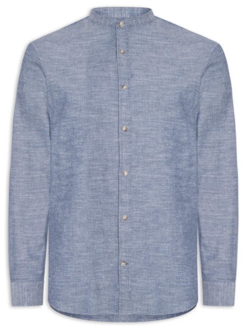 Camisa Masculina Comfort Fit Gola Padre – Azul