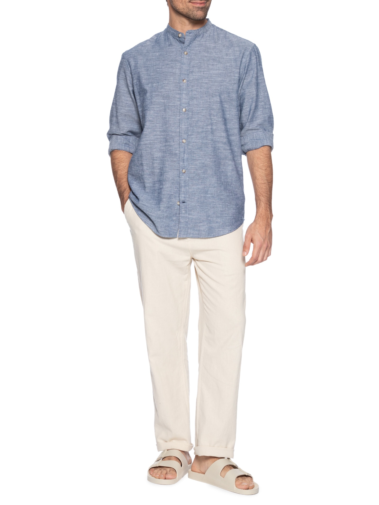 Camisa Masculina Comfort Fit Gola Padre Azul Jack & Jones