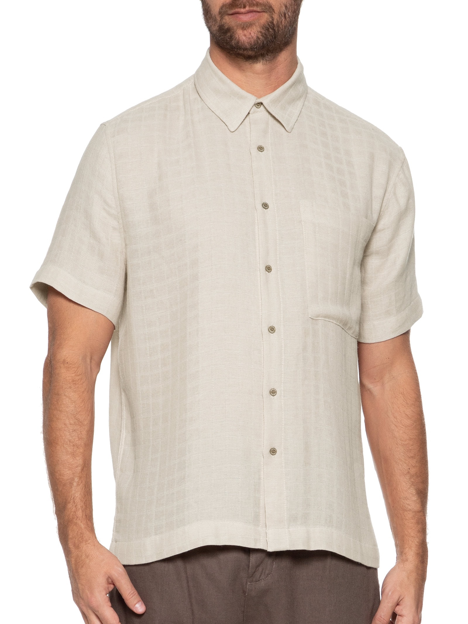 Camisa Masculina Cotton Grid Bege Osklen