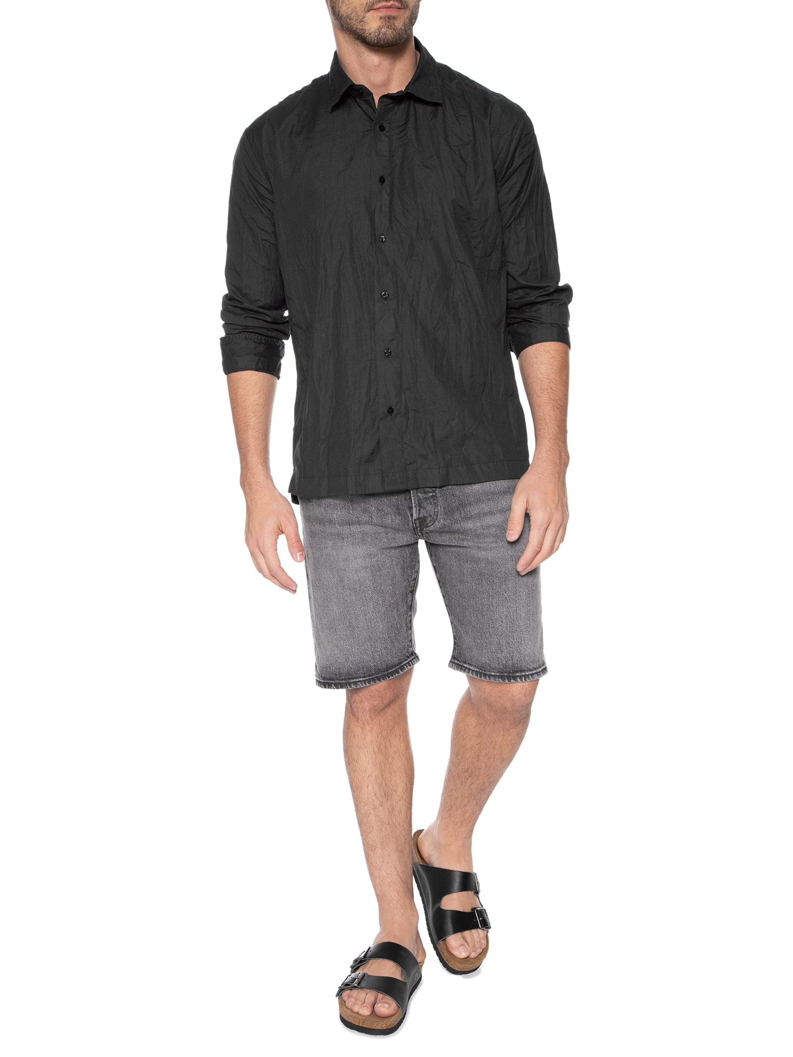 Camisa Masculina Creased Cotton Manga Longa Preto Osklen