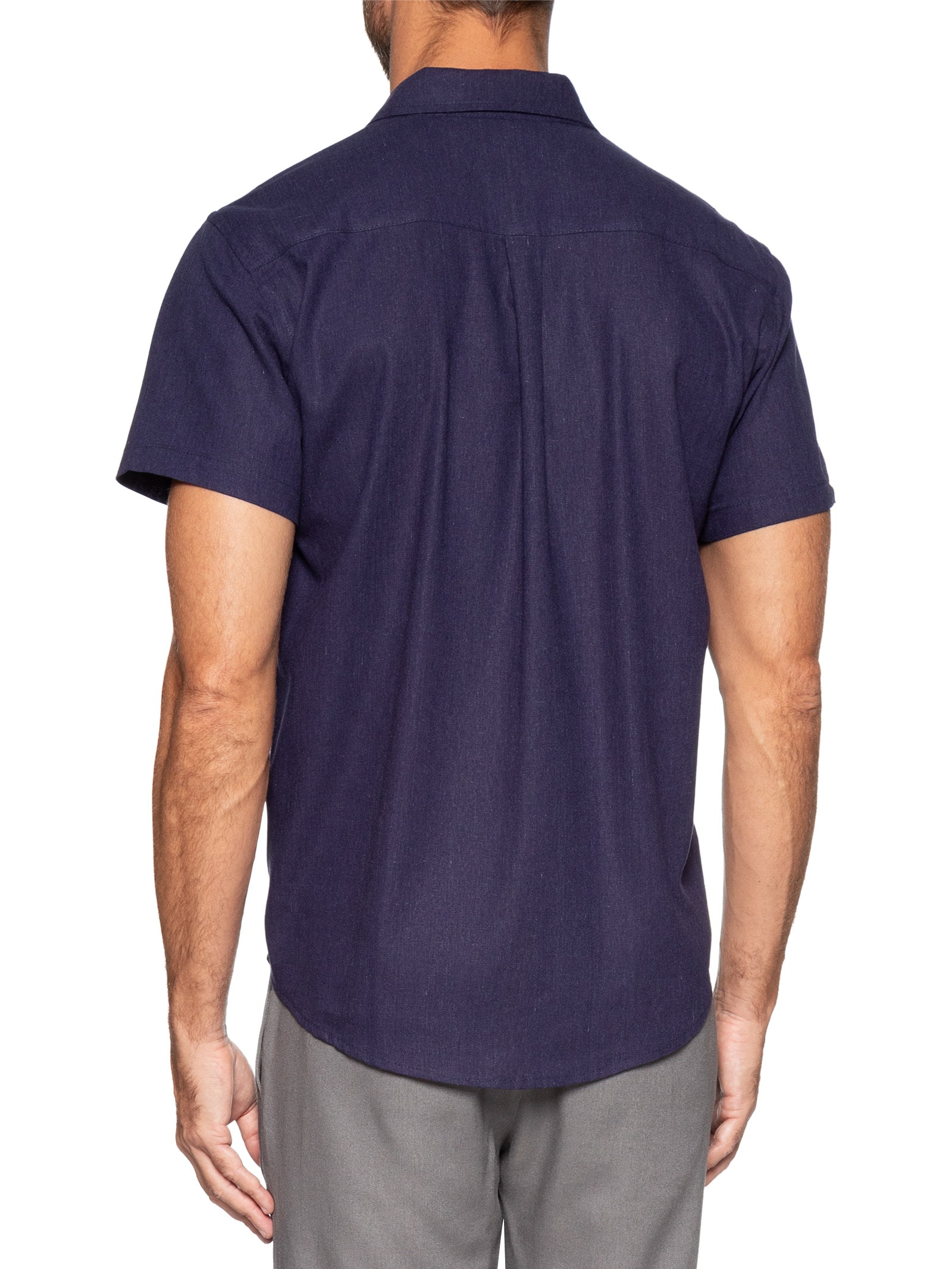 Camisa Masculina De Linho Ilha Manga Curta Azul Hio